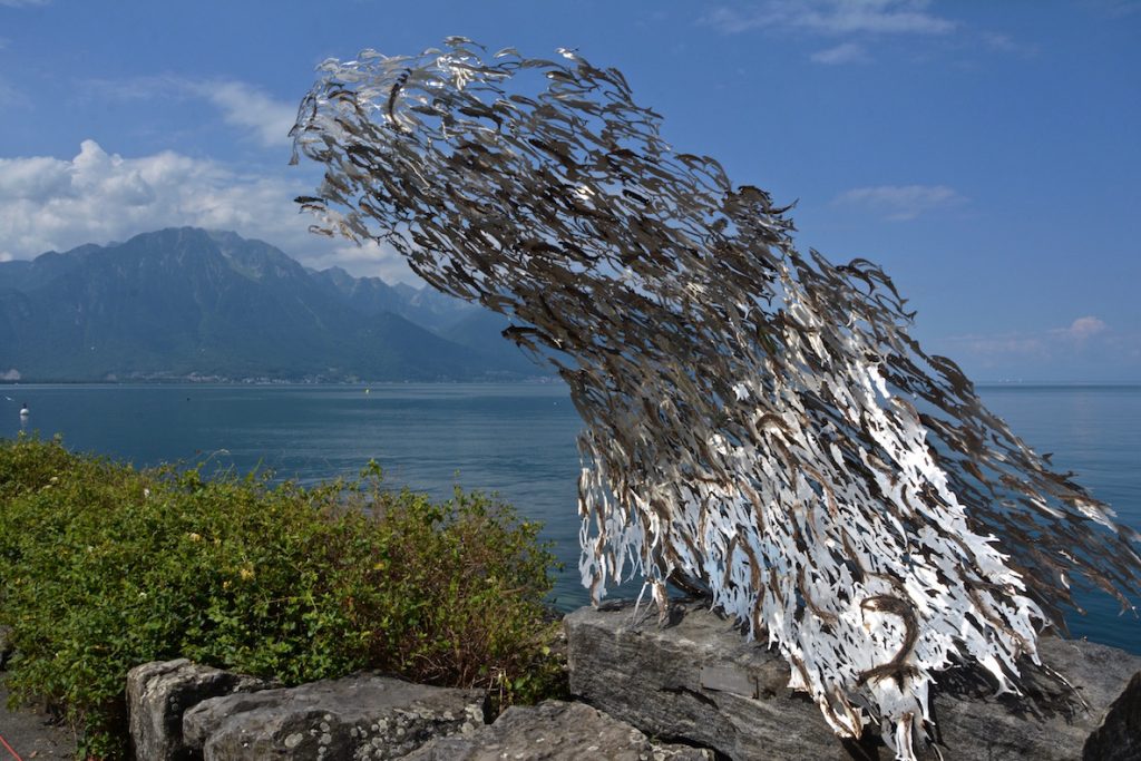 kunstwerk, Lake promenade Montreux, meer van Genève, bergen, lake, Zwitserland, Suisse